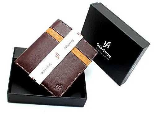 STARHIDE Mens Genuine Leather Large Capacity Travel Cardholder Wallet 1130 Brown Tan