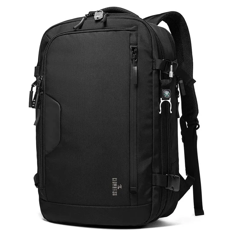 THE CLOWNFISH Large Capacity Expandable Water Resistant Business Travel Laptop Backpack (Black)