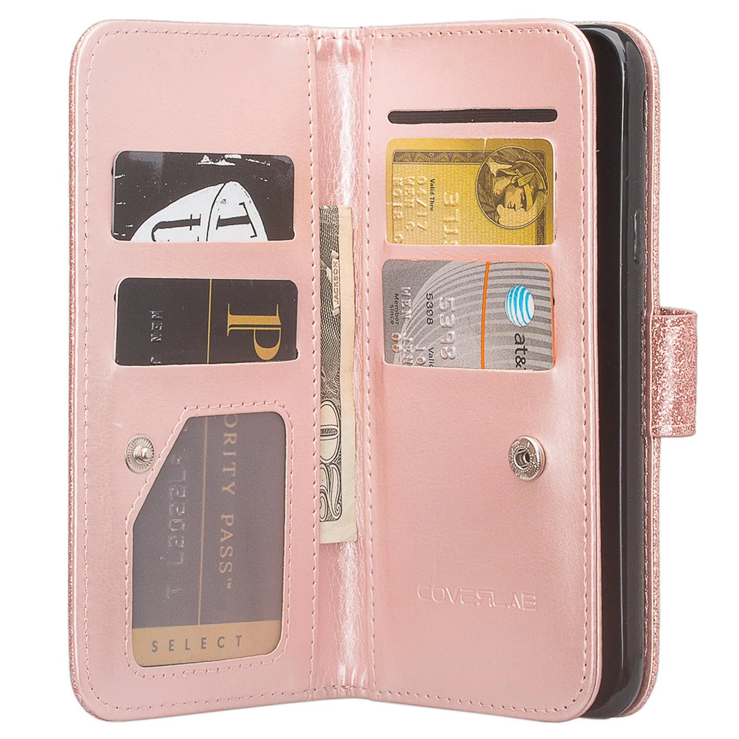 Tmobile REVVL, Alcatel A30 Plus, A30 Fierce, Alcatel Walters Case, Wrist Strap Glitter Bling Faux Leather Flip [Kickstand] Wallet Cover - Rose Gold