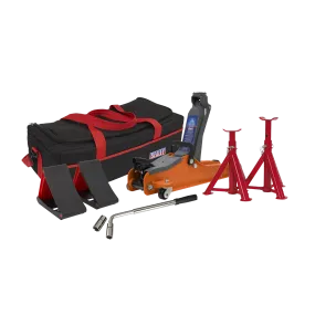 Trolley Jack 2tonne Low Entry Short Chassis - Orange and Accessories Bag Combo