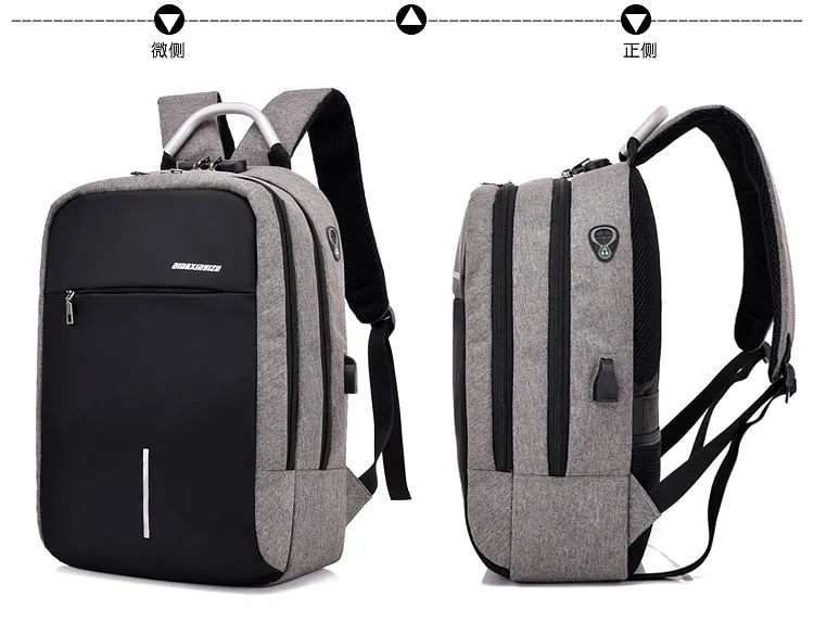 Unisex Backpack Laptop Bag Anti-theft USB Port