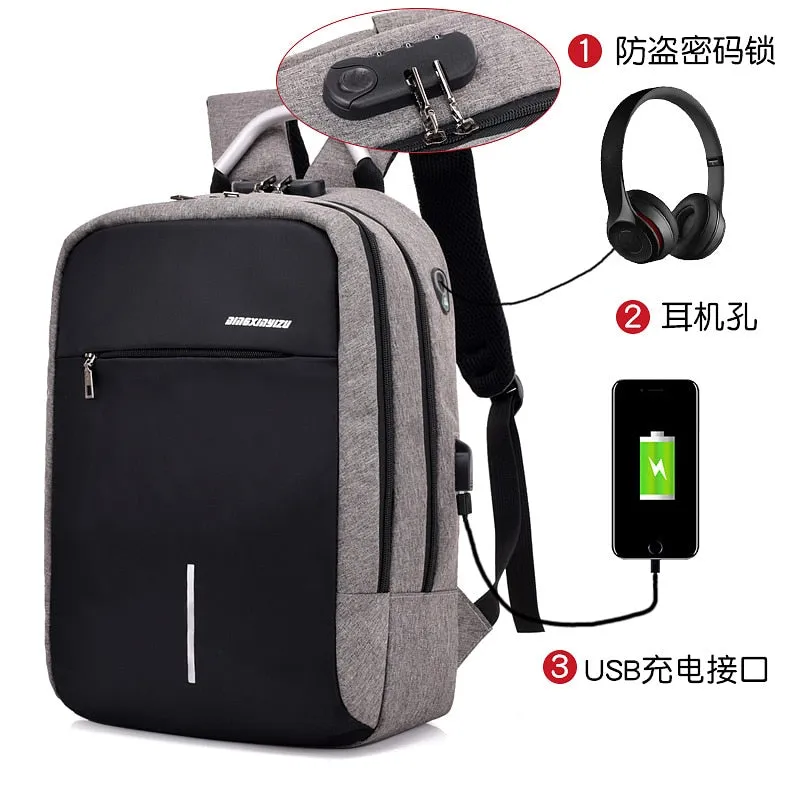 Unisex Backpack Laptop Bag Anti-theft USB Port