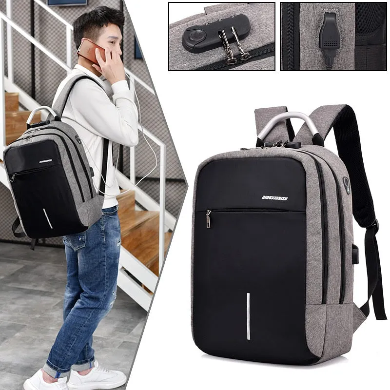 Unisex Backpack Laptop Bag Anti-theft USB Port