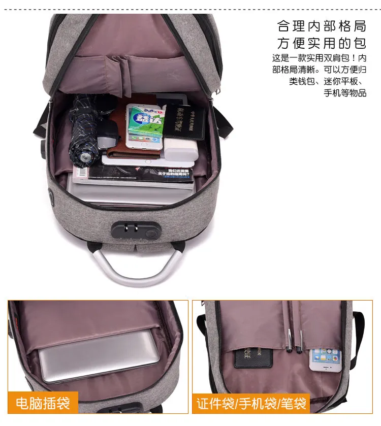 Unisex Backpack Laptop Bag Anti-theft USB Port