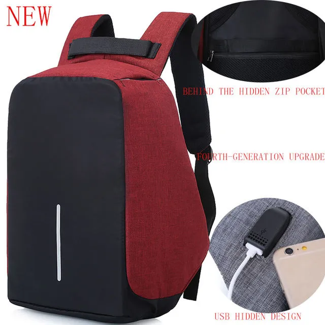 Unisex Backpack Laptop Bag Anti-theft USB Port