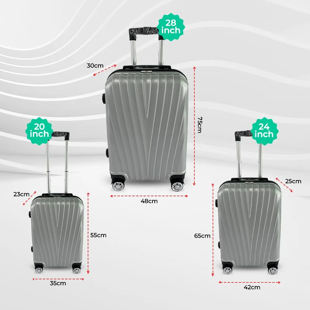 USHA SHRIRAM ABS (20,24,28 Inch - Cabin & Check-in Bag) Luggage Bag|Pack of 3 (55cm, 65cm, 75cm) | Trolley Suitcase for Travel | Travel Luggage for Men Women | Travel Bags for Luggage Trolley (Grey)