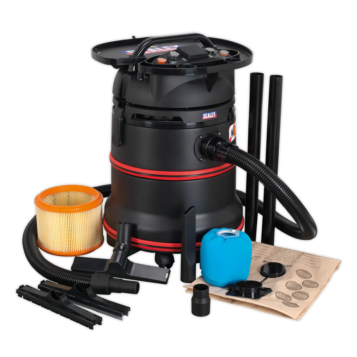 Vacuum Cleaner Industrial Wet/Dry 35L 1200W/230V Plastic Drum Class M Filtration Self-Clean Filter