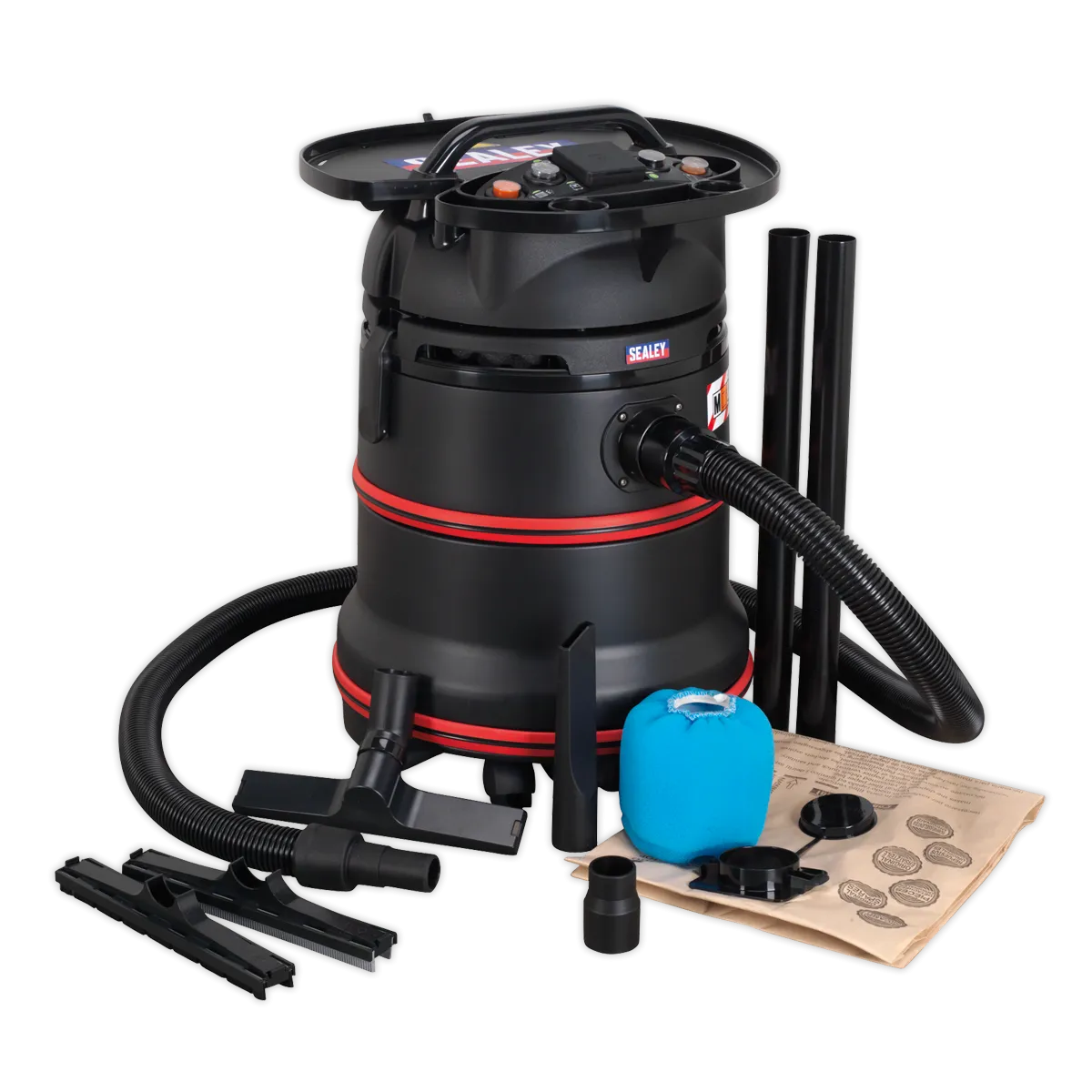 Vacuum Cleaner Industrial Wet/Dry 35L 1200W/230V Plastic Drum Class M Filtration Self-Clean Filter