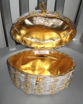 vintage 1960s evening bag DELILL silver gold metal basket weave Italy