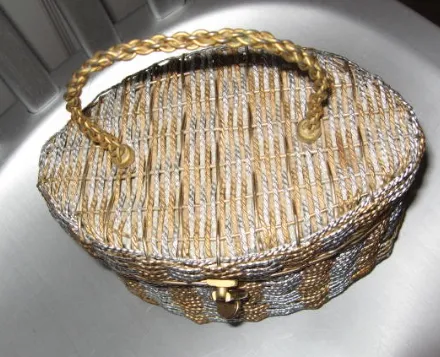 vintage 1960s evening bag DELILL silver gold metal basket weave Italy