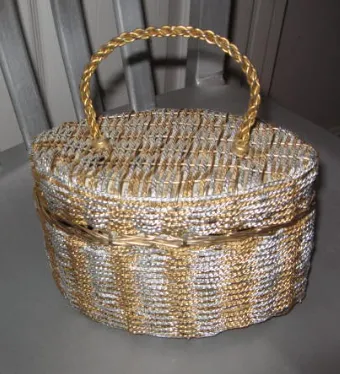 vintage 1960s evening bag DELILL silver gold metal basket weave Italy