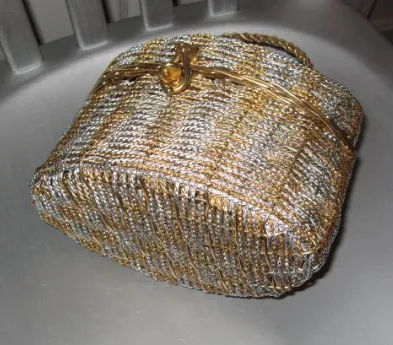 vintage 1960s evening bag DELILL silver gold metal basket weave Italy