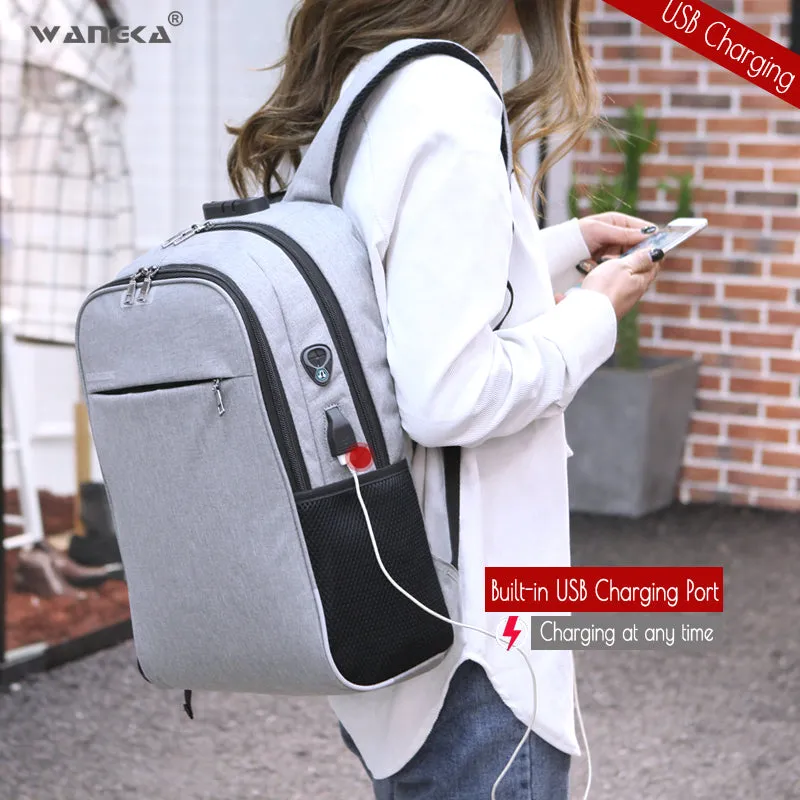 WANGKA USB Charging Laptop Backpack 15.6 inch Anti Theft Women Men School For Teenage Girls College Travel Backpack Nylon