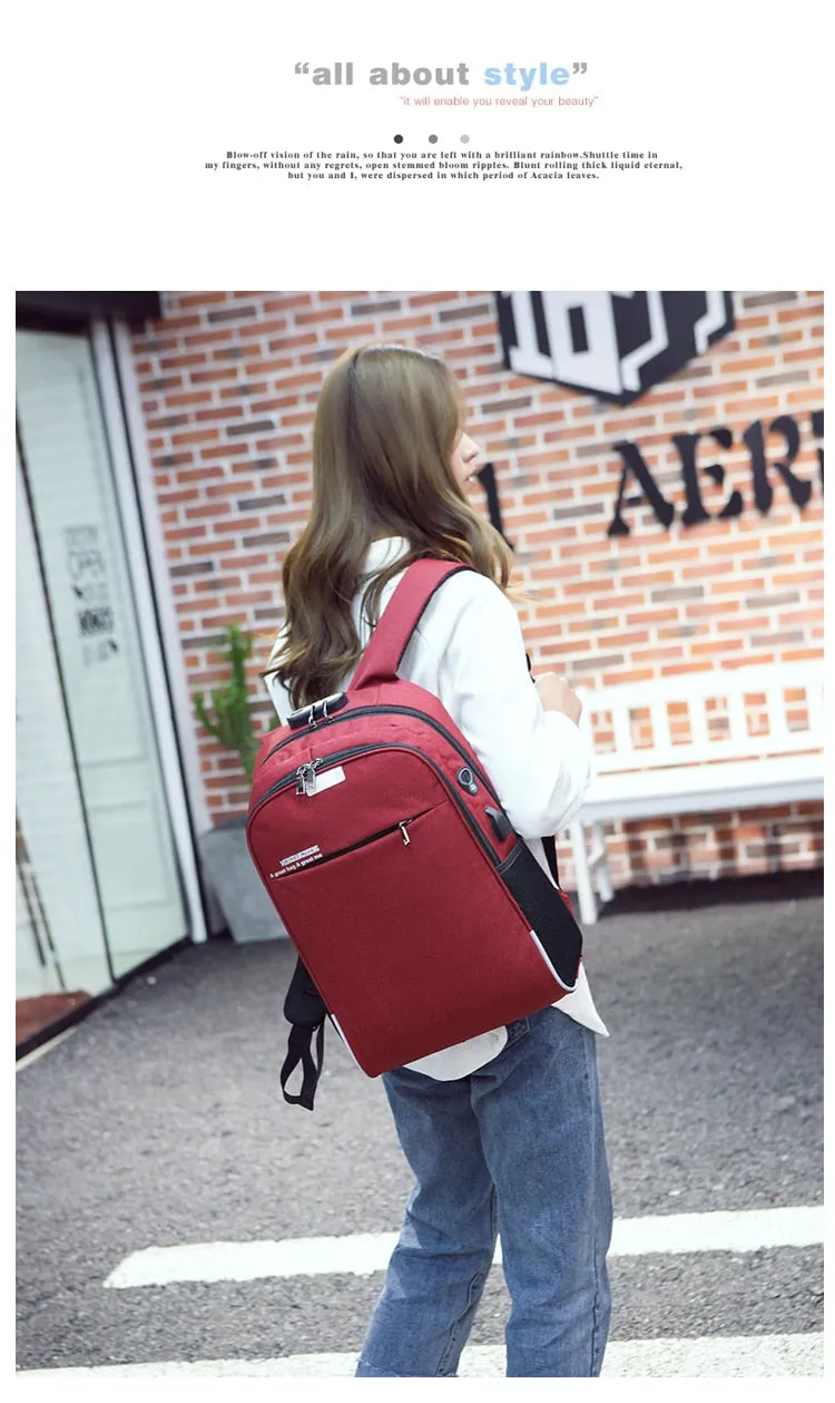 WANGKA USB Charging Laptop Backpack 15.6 inch Anti Theft Women Men School For Teenage Girls College Travel Backpack Nylon