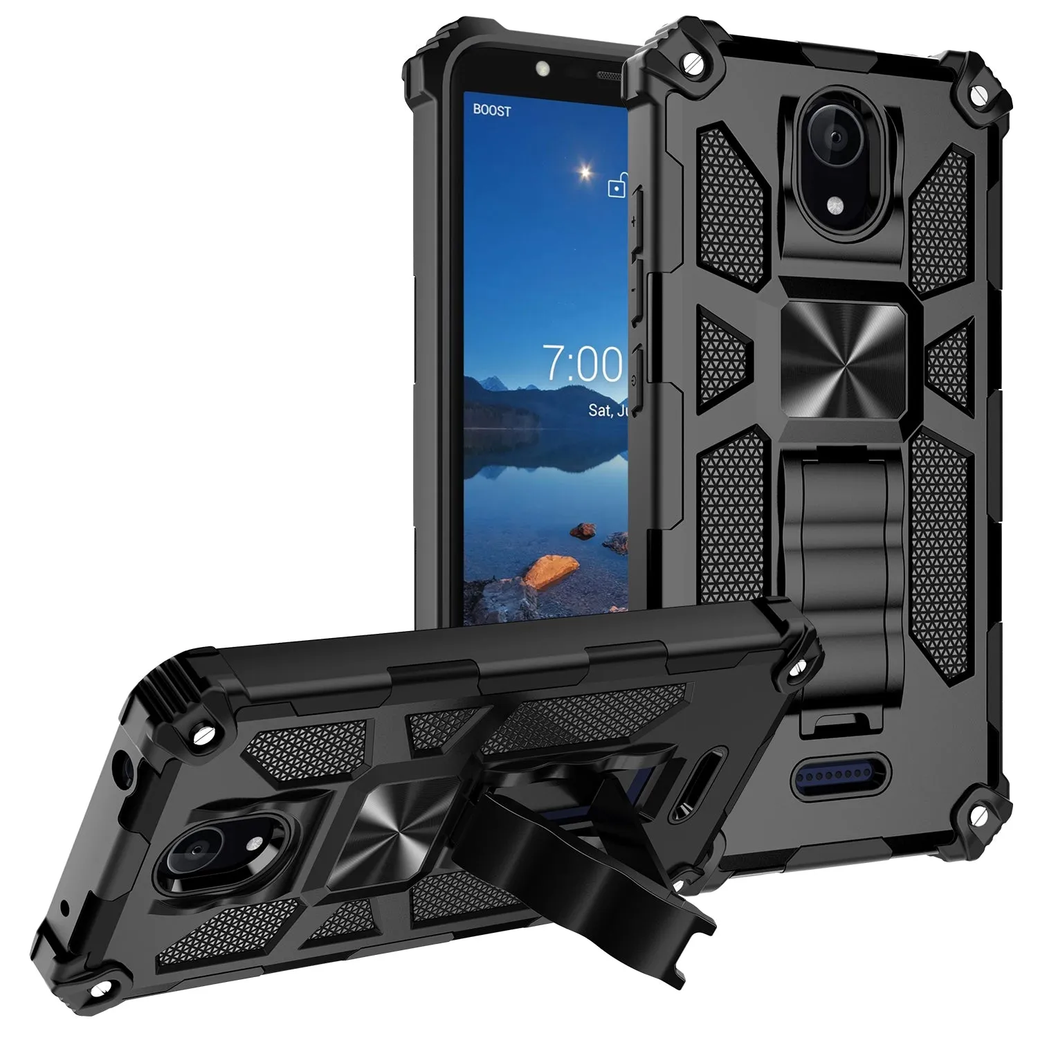 Wiko Ride 2 Case [Military Grade] Ring Car Mount Kickstand w/[Tempered Glass] Hybrid Hard PC Soft TPU Shockproof Protective Case - Black