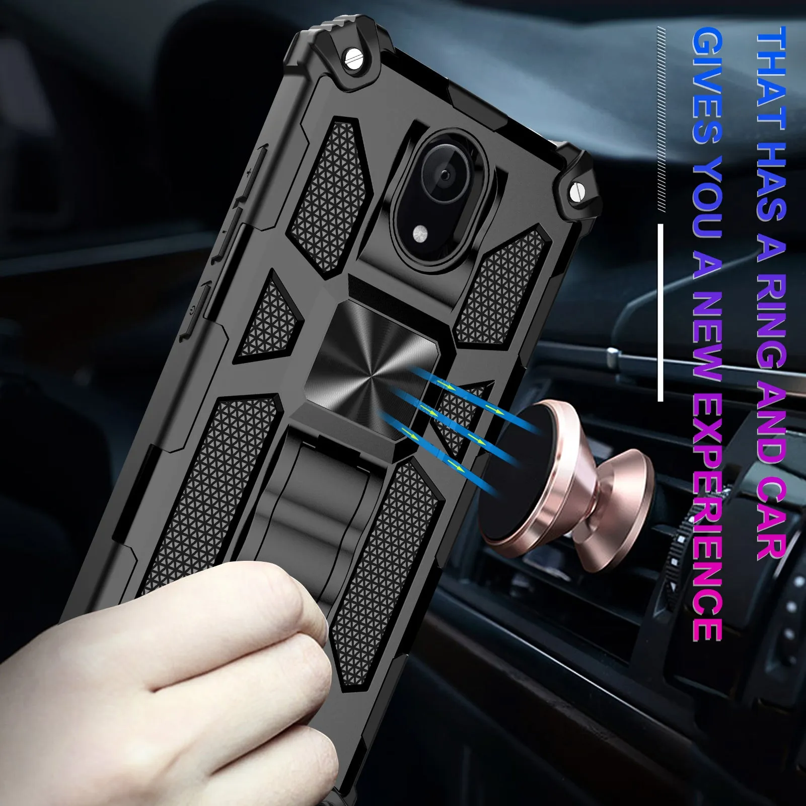 Wiko Ride 2 Case [Military Grade] Ring Car Mount Kickstand w/[Tempered Glass] Hybrid Hard PC Soft TPU Shockproof Protective Case - Black