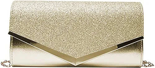 Women Shiny Sequins Evening Clutch Bag with Chain,Envelope Shaped Evening Handbag Purse Wallet, Crossbody Bags Prom Bag for Wedding Prom Dinner Evening Party Prom Gift for Mom Wife (Rose Gold)