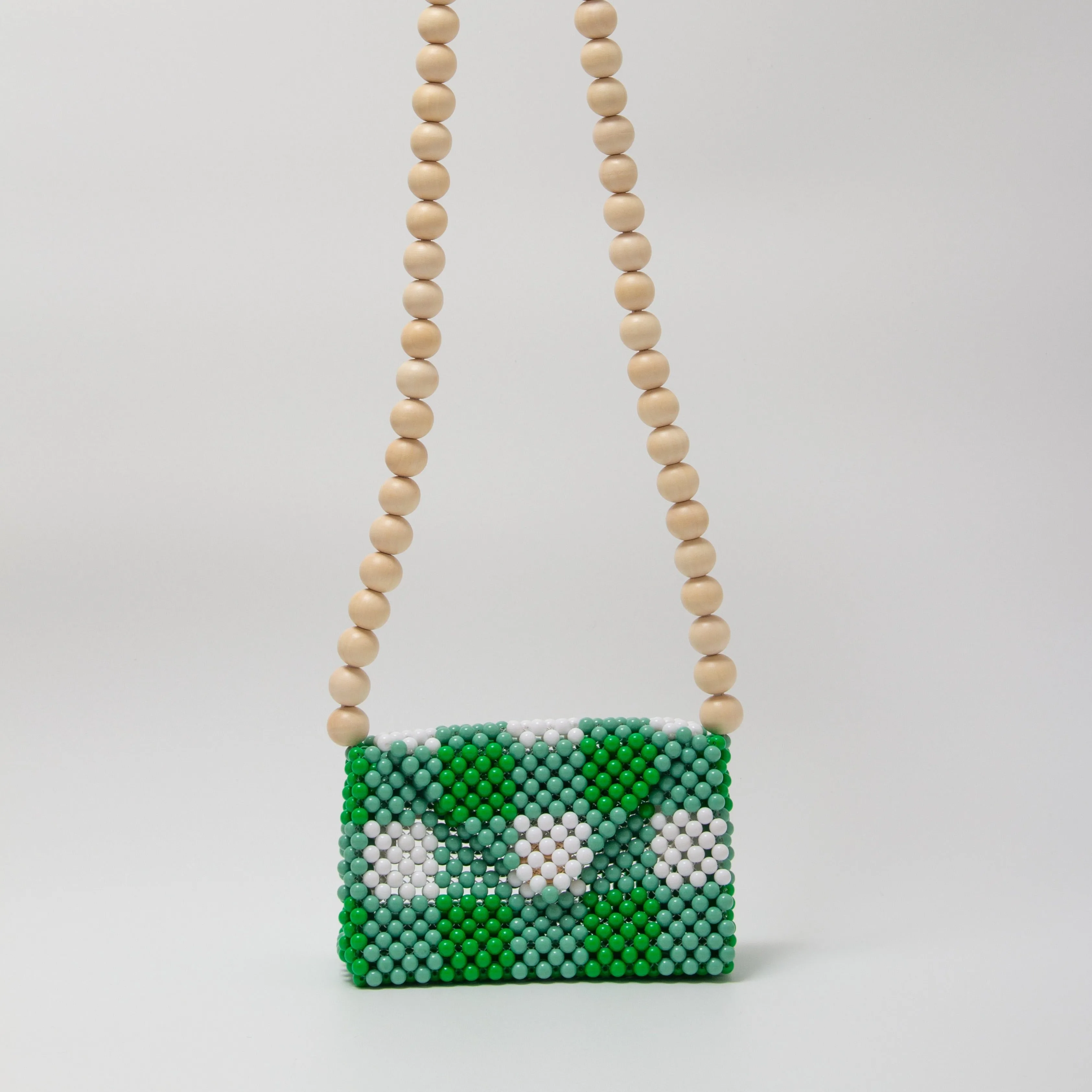 wood ball shoulder bag（green checked）