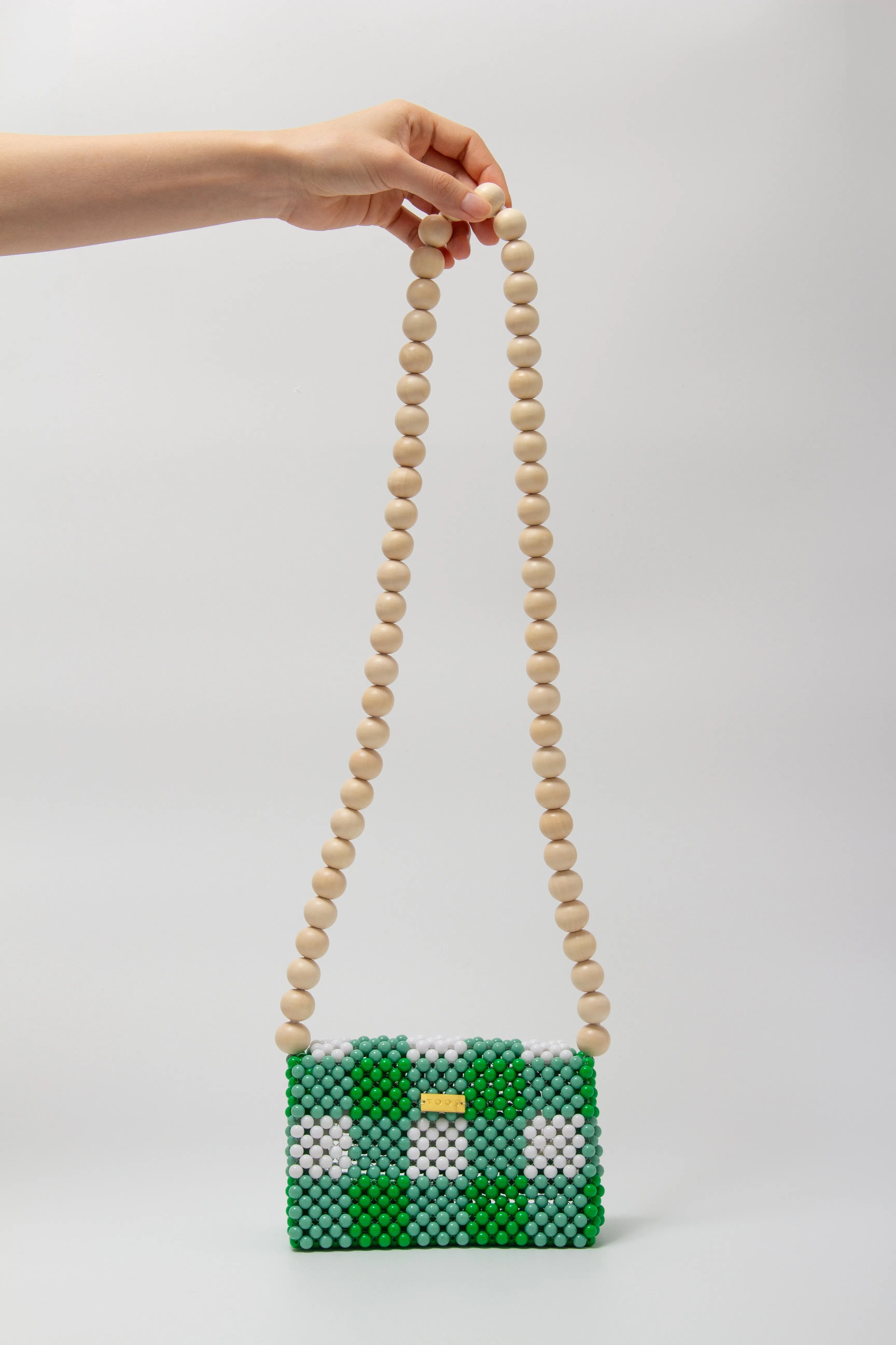 wood ball shoulder bag（green checked）