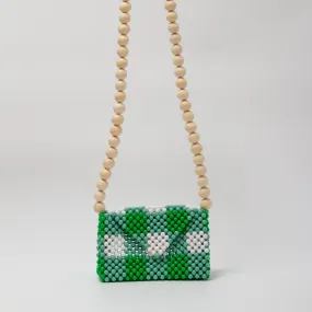 wood ball shoulder bag（green checked）