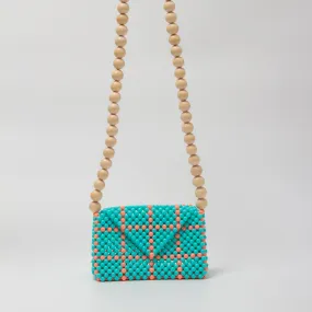 wood ball shoulder bag（light blue checked）