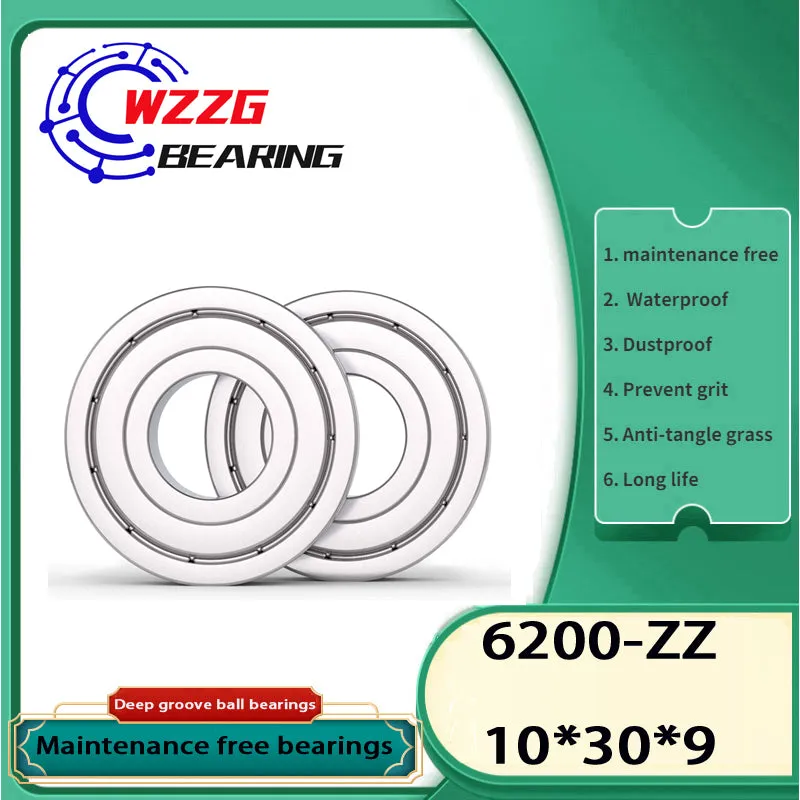 WZZG Maintenance-free bearing 6200ZZ size 10*30*9mm (6PC/lot) dust-proof and mud-proof straw bag harvester