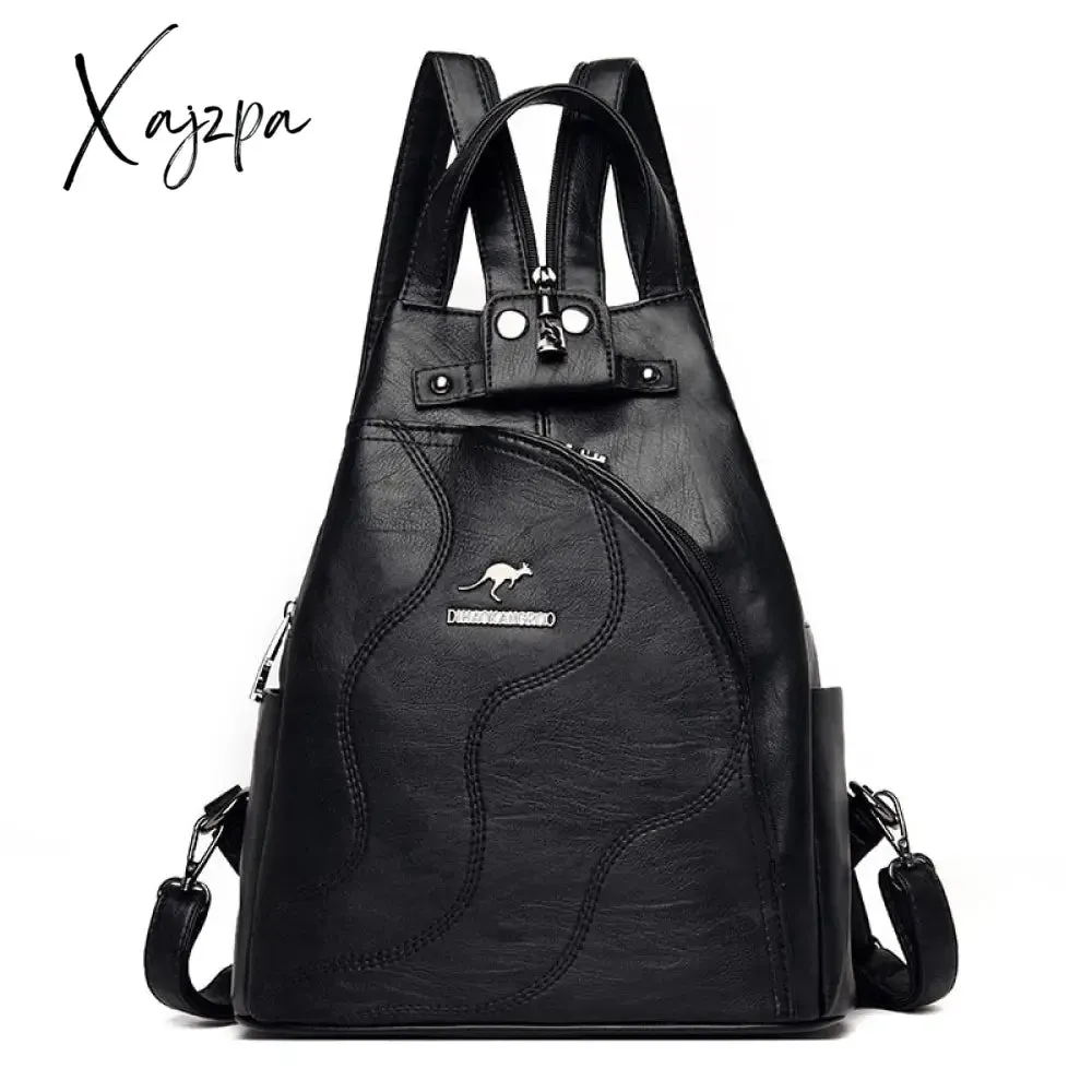 Xajzpa - High Quality Leather Women Backpack Large Capacity School Bags for Teenage Girls Anti-theft Travel Backpack Shoulder Bag Mochila