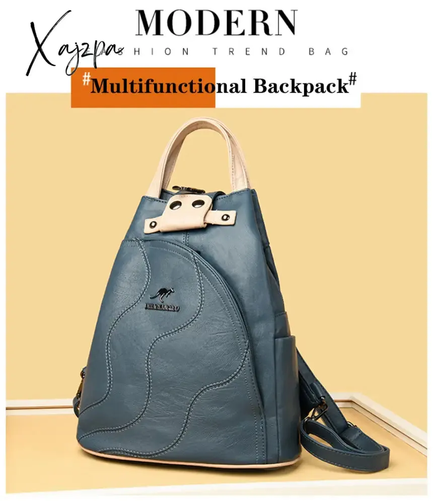 Xajzpa - High Quality Leather Women Backpack Large Capacity School Bags for Teenage Girls Anti-theft Travel Backpack Shoulder Bag Mochila