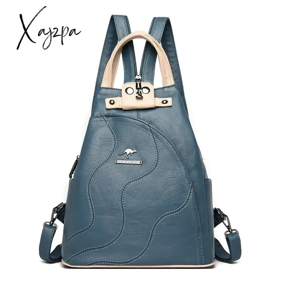 Xajzpa - High Quality Leather Women Backpack Large Capacity School Bags for Teenage Girls Anti-theft Travel Backpack Shoulder Bag Mochila