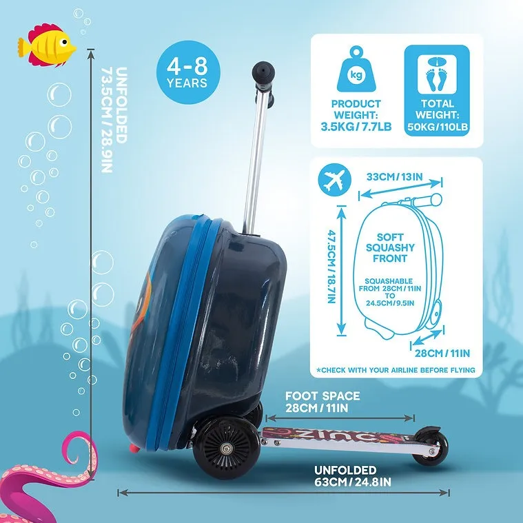 Zinc Flyte Scooter Suitcase Children's Luggage - Stormy The Shark